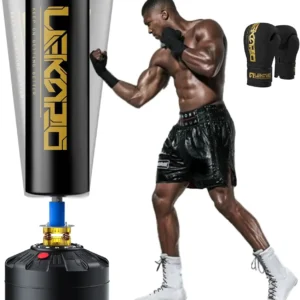 Standing boxing post with gloves